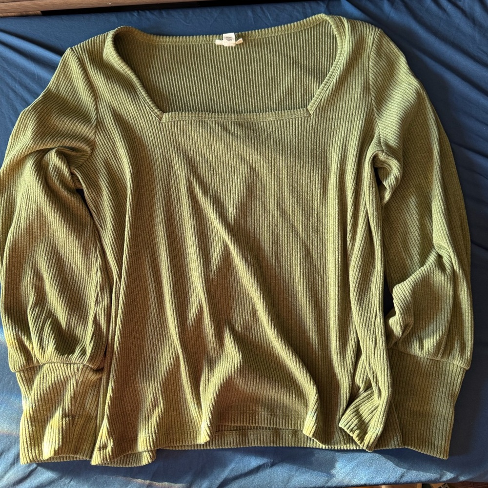 a.n.a Olive Green Ribbed Blouse